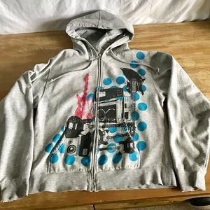 3/$20 Gray Guitar Zip-up Hoodie, Large